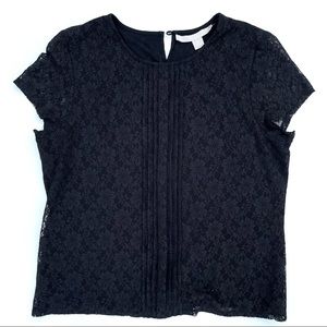 Short Sleeve Black Ella Rose Lace Blouse, 14